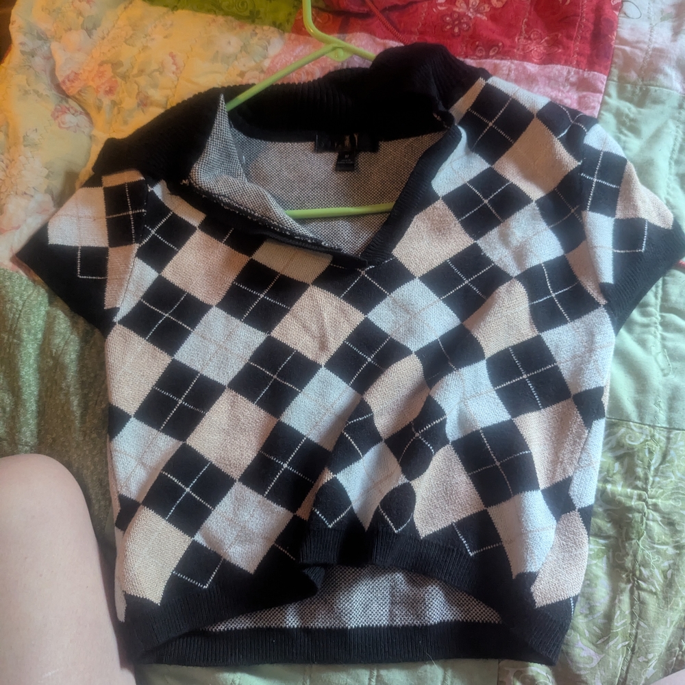 Say What? Black and White Blouse with Retro Pattern